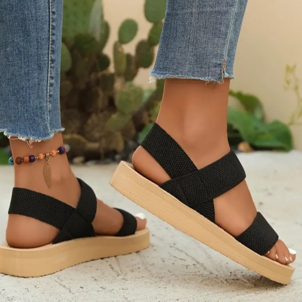 NEW Black Open Toe Casual Wedge Heel Sandals Women's Size 8 - Picture 3 of 3
